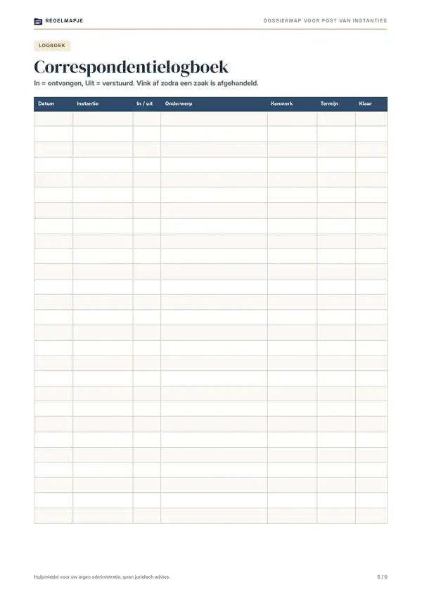 Pagina 5: Correspondentielogboek