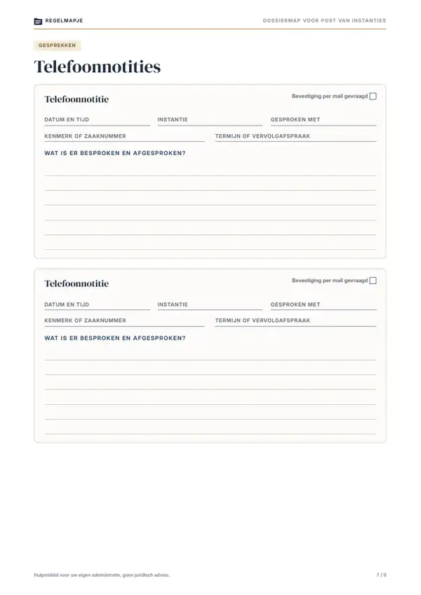 Pagina 7: Telefoonnotities