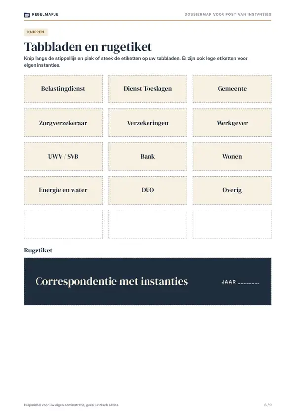 Pagina 8: Tabbladen en rugetiket