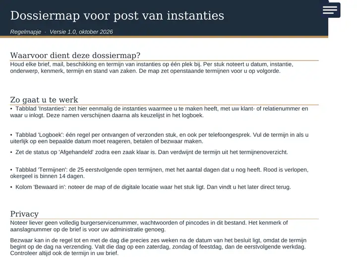 Tabblad Start hier in het ingevulde voorbeeld