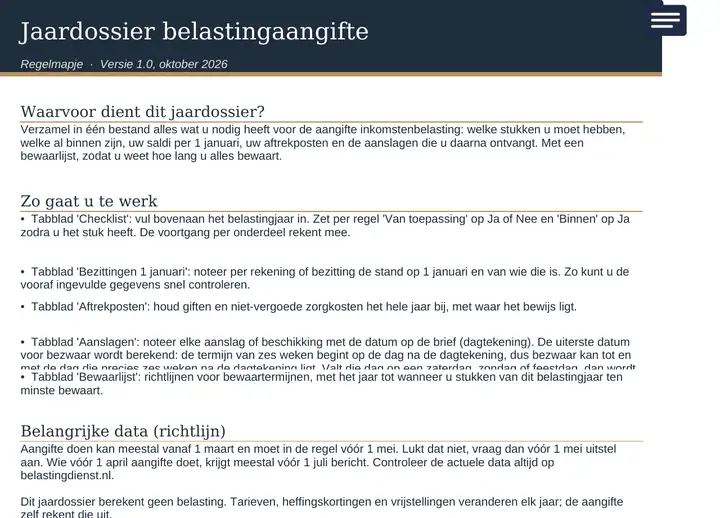 Tabblad Start hier in het ingevulde voorbeeld