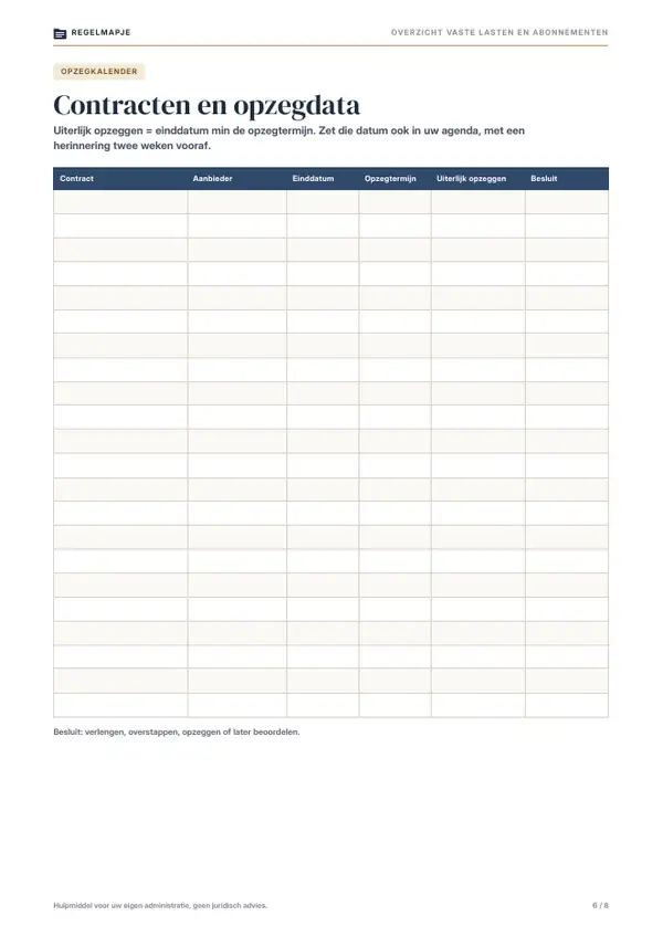 Pagina 6: Opzegkalender