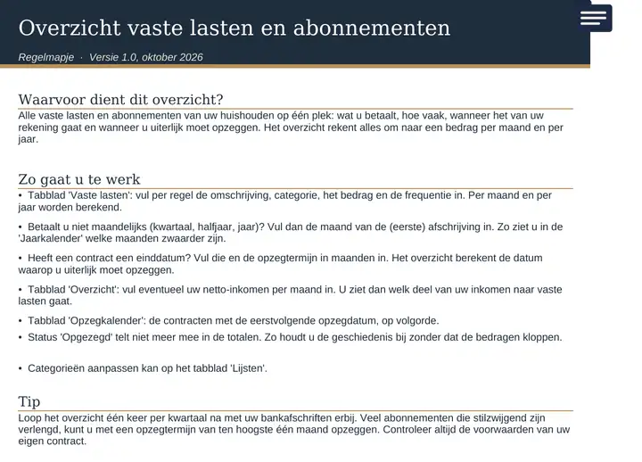 Tabblad Start hier in het ingevulde voorbeeld