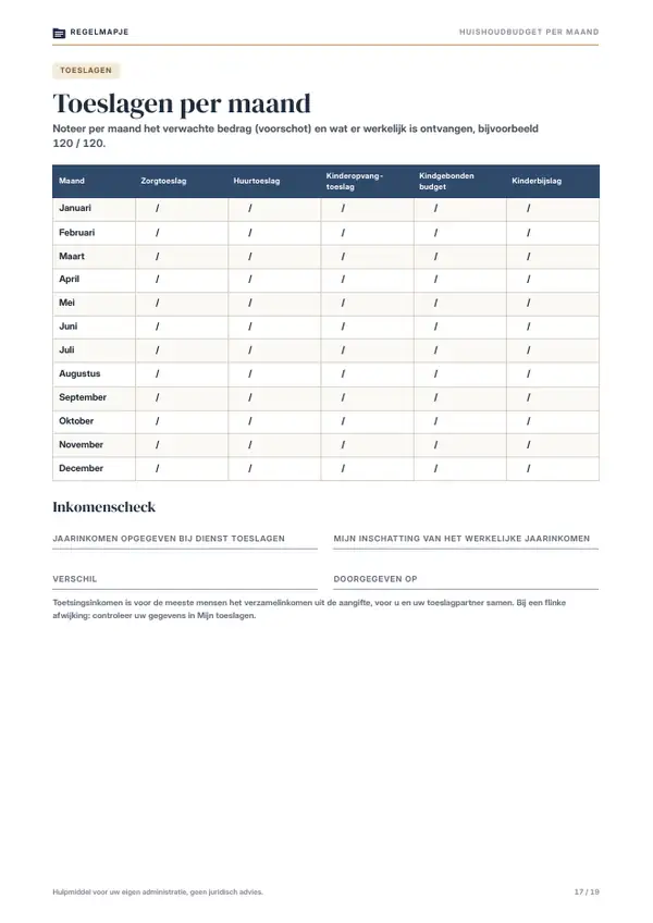 Pagina 17: Toeslagen per maand en inkomenscheck