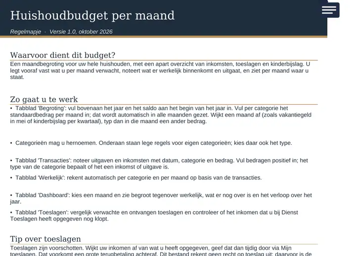 Tabblad Start hier in het ingevulde voorbeeld