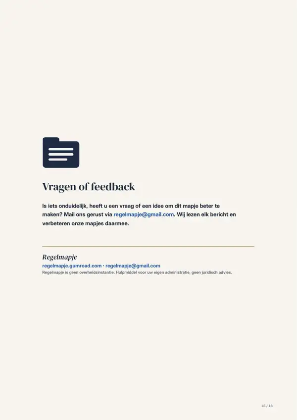 Pagina 18: Vragen of feedback