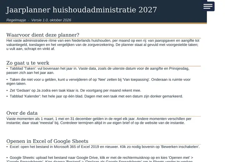 Tabblad Start hier in het ingevulde voorbeeld